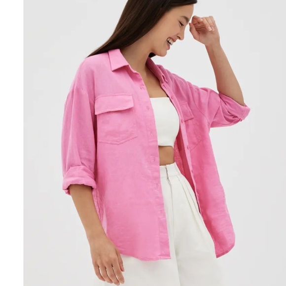 Pink Linen Oversized Super Comfy Shirt NWT - Picture 5 of 6